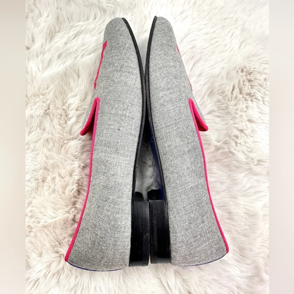 Hadleigh’s Audrey‎ Linen Loafer embroidered flats 38 US 8 Pink smoking slipper